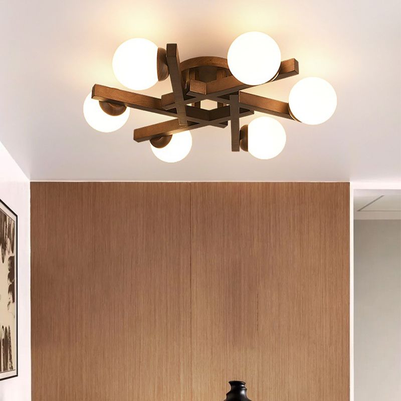 New Chinese Style Wooden Ceiling Light Ball Shape Shade Ceiling Lamp for Living Room