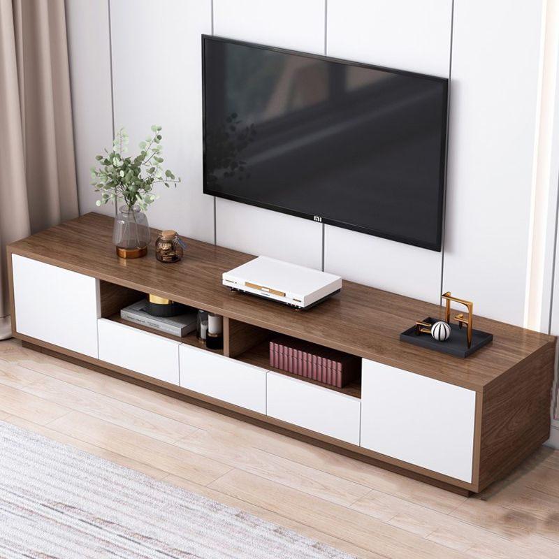 Wooden TV Stand Console Open Storage TV Stand with 2 Storages