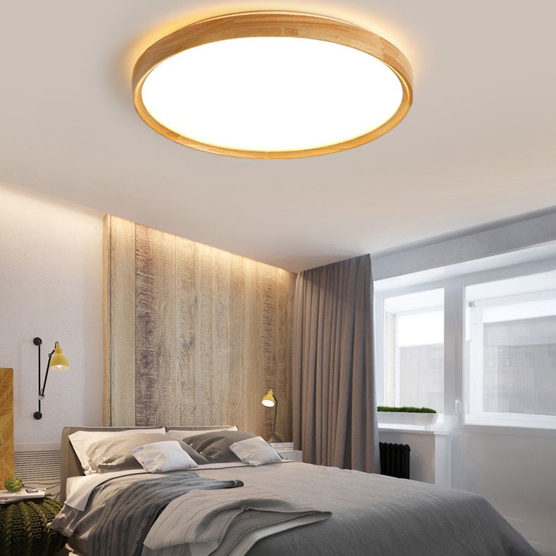 Modern Minimalist LED Ceiling Light Wooden Circular Flush Mount in Brown