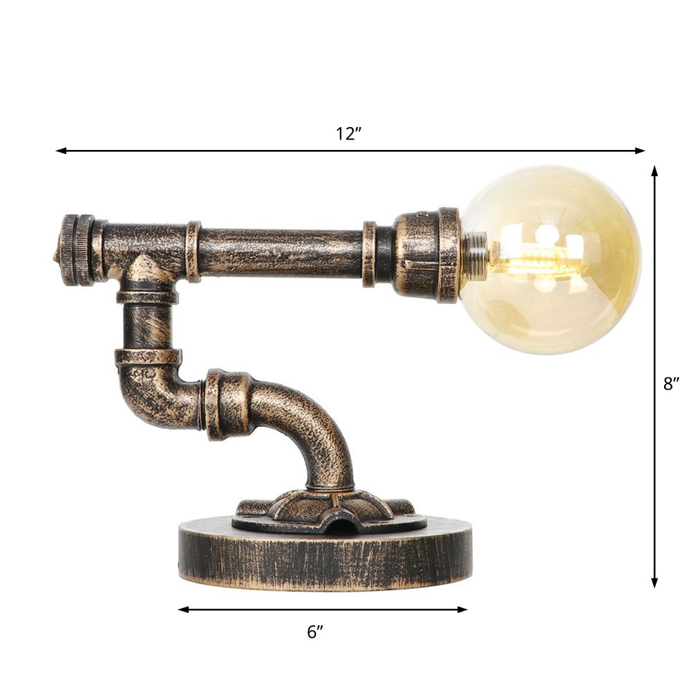 Antique Silver/Bronze Single Light Reading Lamp Industrial Clear/Amber Glass Globe Shade Task Lighting