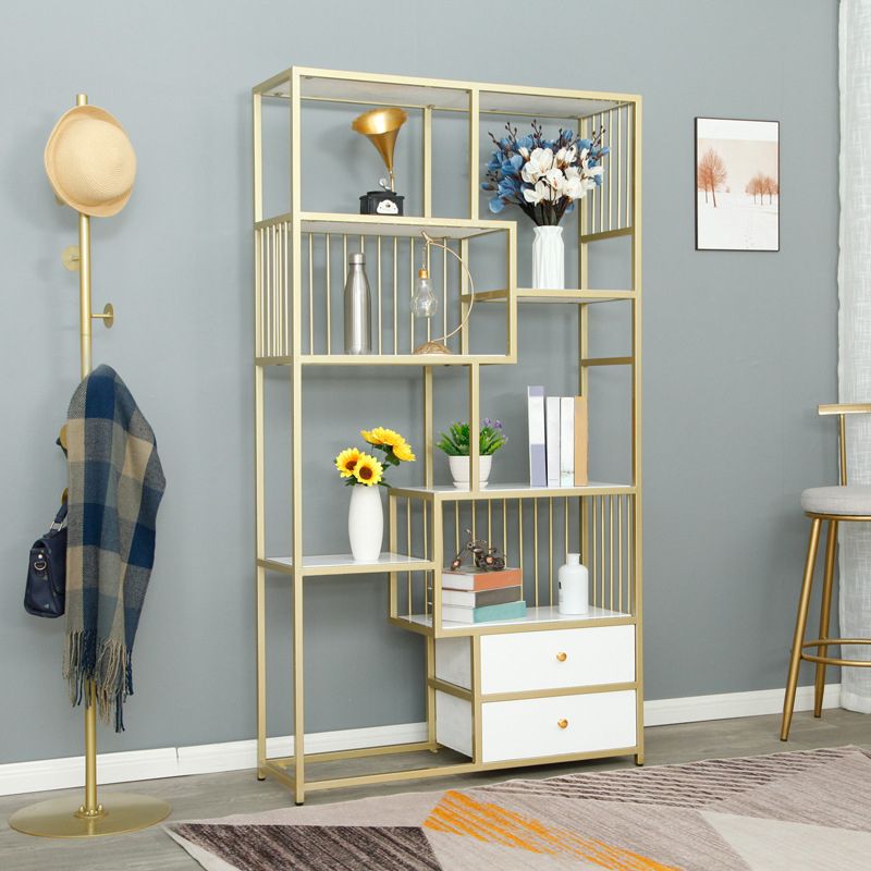 Metal and Wooden Etagere Shelf Bookcase Vertical Open Glam Bookshelf for Home