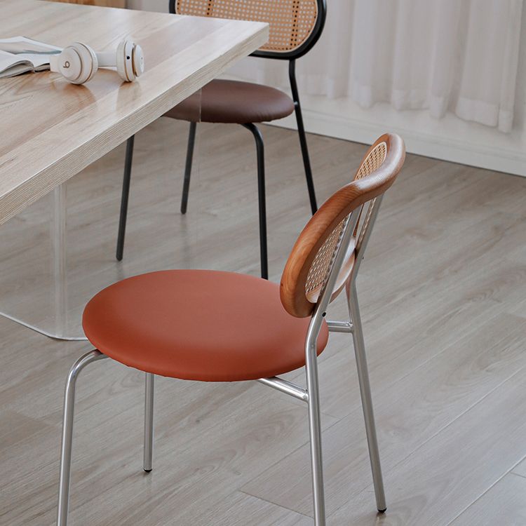 PU Leather Armless Dining Chair Contemporary Cane Back Dining Chair