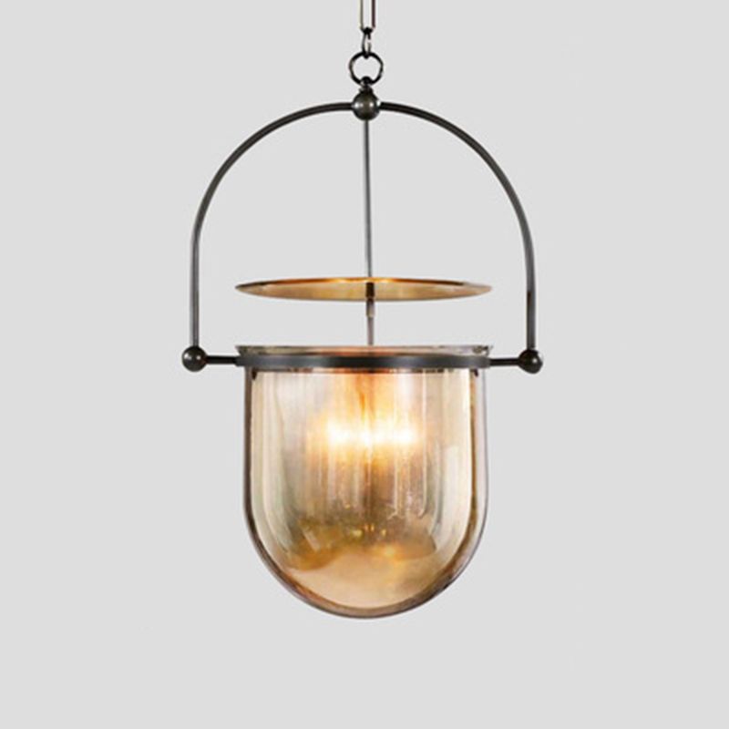 1 Light Caged Glass Hanging Light Fixtures Retro Industrial Style Glass Ceiling Light for Restaurant