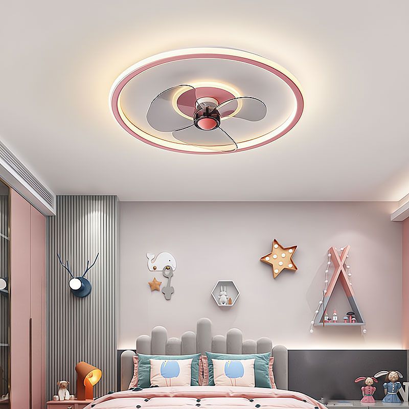 Nordic Style Metal Ceiling Fan Lamp Circle Shape Colorful Ceiling Fan Light for Bedroom