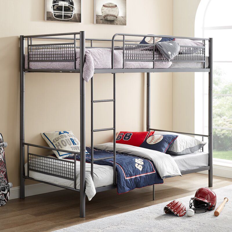 Metal Standard Bunk Bed 74.8" H High Bunk Bed Frame with Built-In Ladder