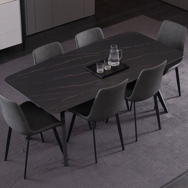 Contemporary Rectangle Dining Table Sintered Stone Dining Table with Black Trestle Base