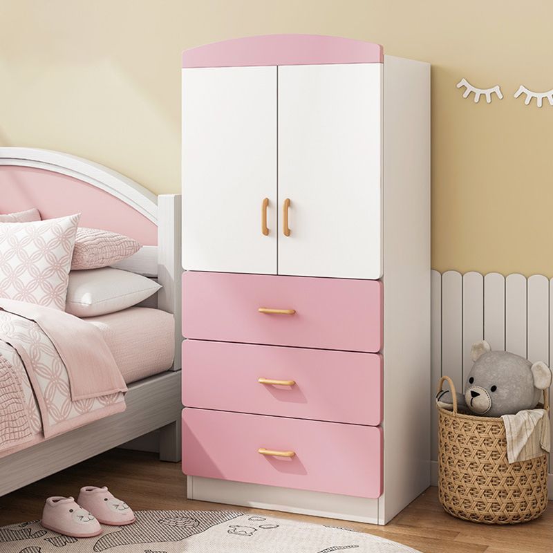 White and Pink Kids Armoire Modern Style Kids Closet with Garment Rod