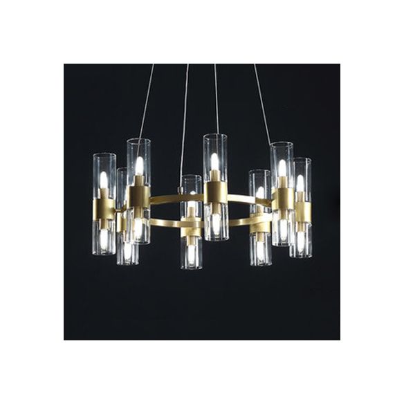 Clear Cylindrical Shade Chandelier 6/16 Lights Post Modern Glass Hanging Pendant Light