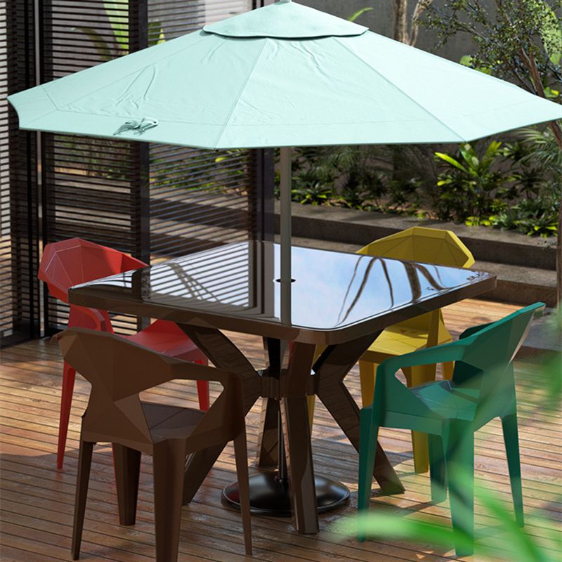 Modern Plastic Dining Table Outdoor Water Resistant Patio Table with Umbrella Hole