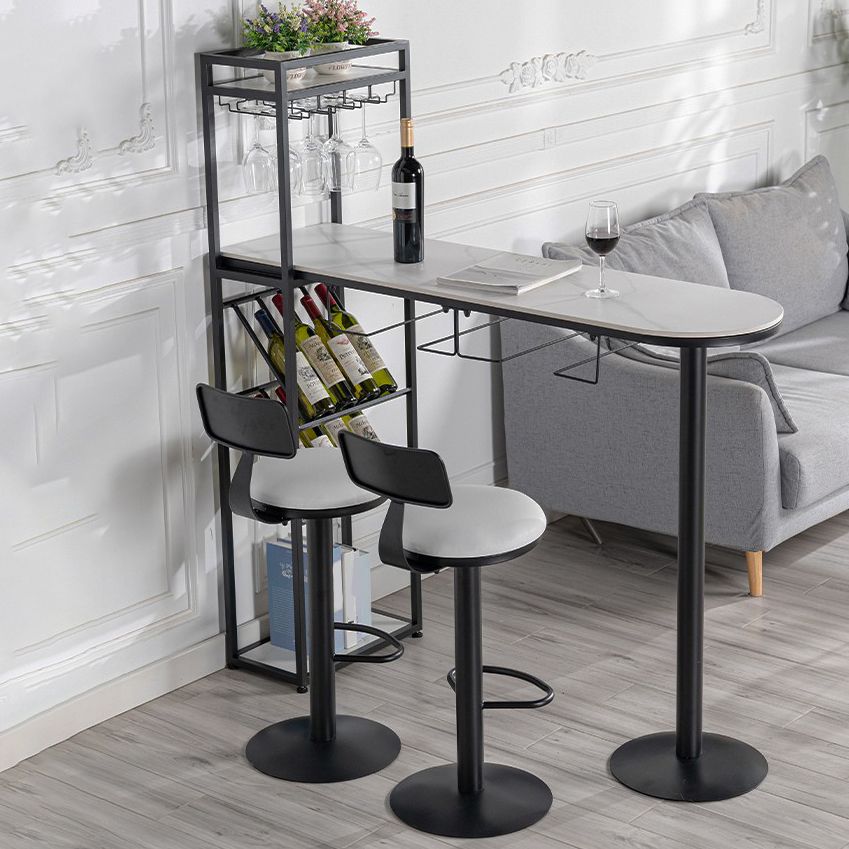 Stone Bar Dining Table Glam Bar Table with Double Pedestal for Living Room Balcony