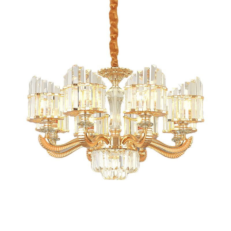 Radial Chandelier Light Modern Crystal 6/8 Bulbs 23.5"/27" Wide Gold Suspended Lighting Fixture with Curved Metal Arm