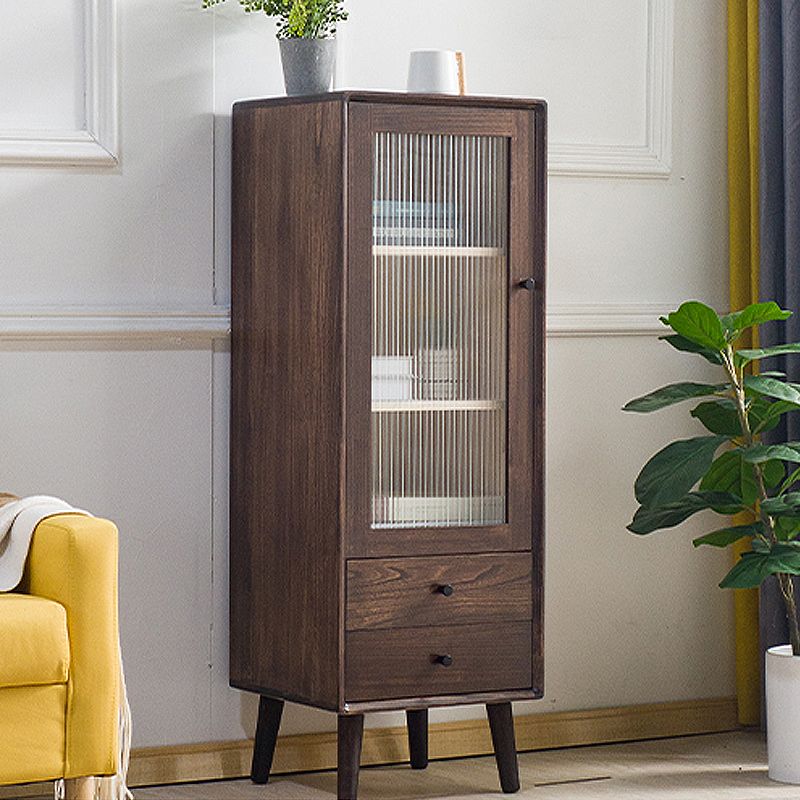 Modern Glass Paned Accent Cabinet 1-Door Solid Wood Chest with 2 Drawers