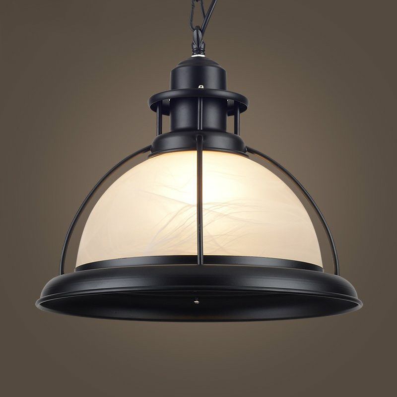 Wit glas halfgloobe suspensie verlichting retro stijl 1 kop eetkamer hanger plafondlicht