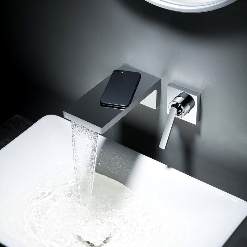 Single Lever Handle Sink Faucet Waterfall Spout Wall Mount 2 Holes Bathroom Faucet