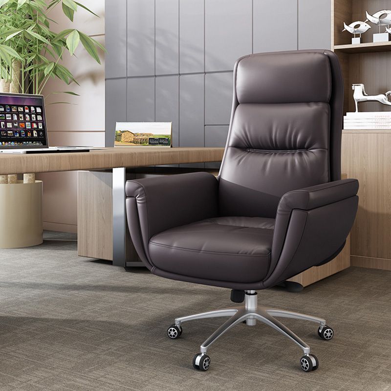 Leather Upholstered Office Chair Fixed Arm Task Chair with Metal Base