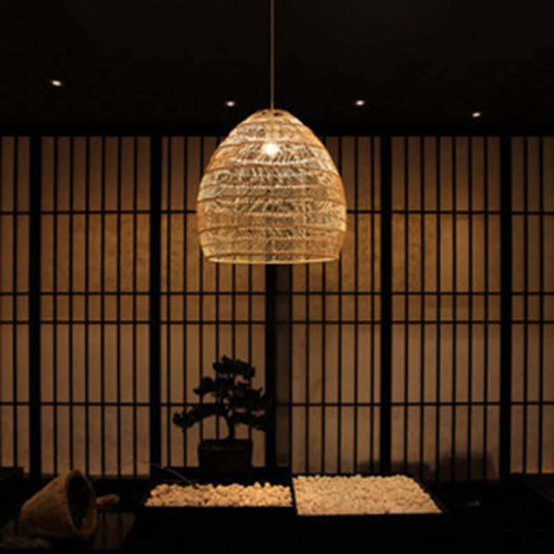 Bamboo Allonated Dome Pending Lighting Fixture Asia Style Beige suspendu luminaire