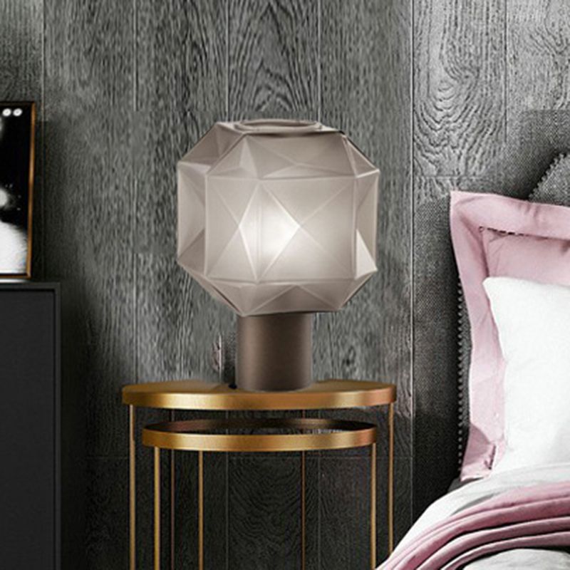 Diamond Geometric Design Glass Table Lamp 11" Wide Nordic Simplicity Style Nightstand Light in Smoke Grey