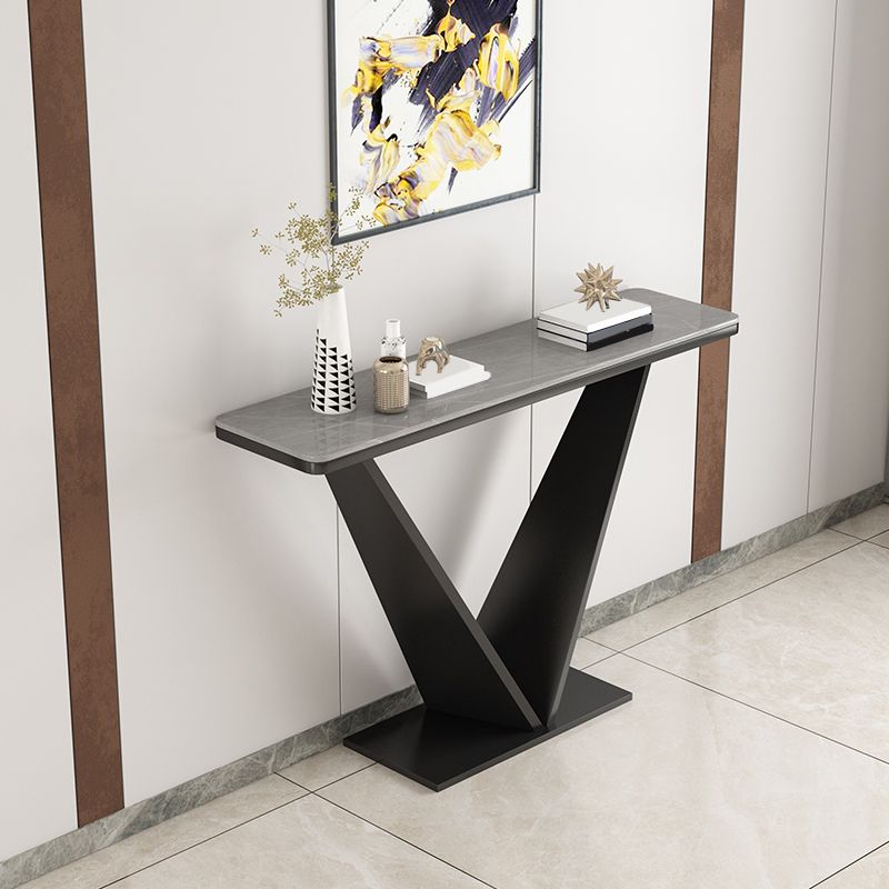 Contemporary White/Grey Top Console Table with Iron Pedestal Base