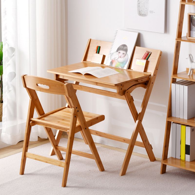 Student Table with with Kids Hutch in Natural Bamboo Foldable Desk