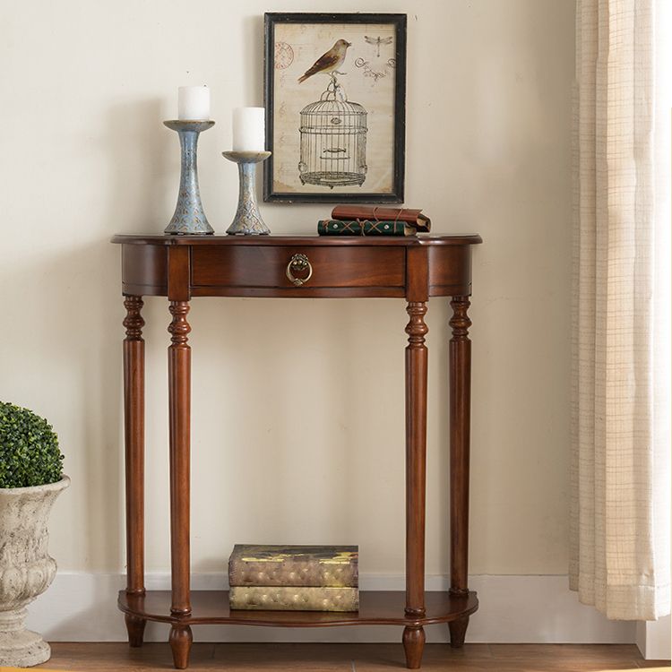 Solid Wood Console Table with Shelf Dark Brown Accent Table with Drawer