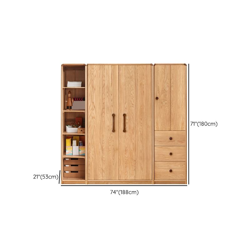 Light Wood Solid Wood with Drawer Shelved with Garment Rod Wardrobe Armoire