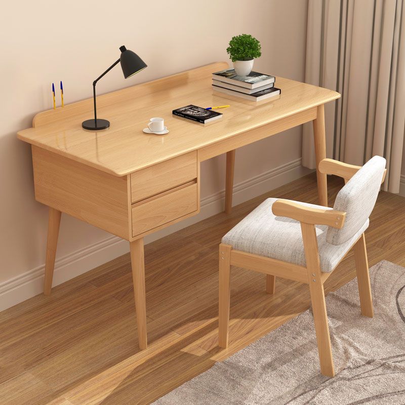 Modern Solid Wood Office Desk Rectangle Task Desk with 2-Drawers for Home