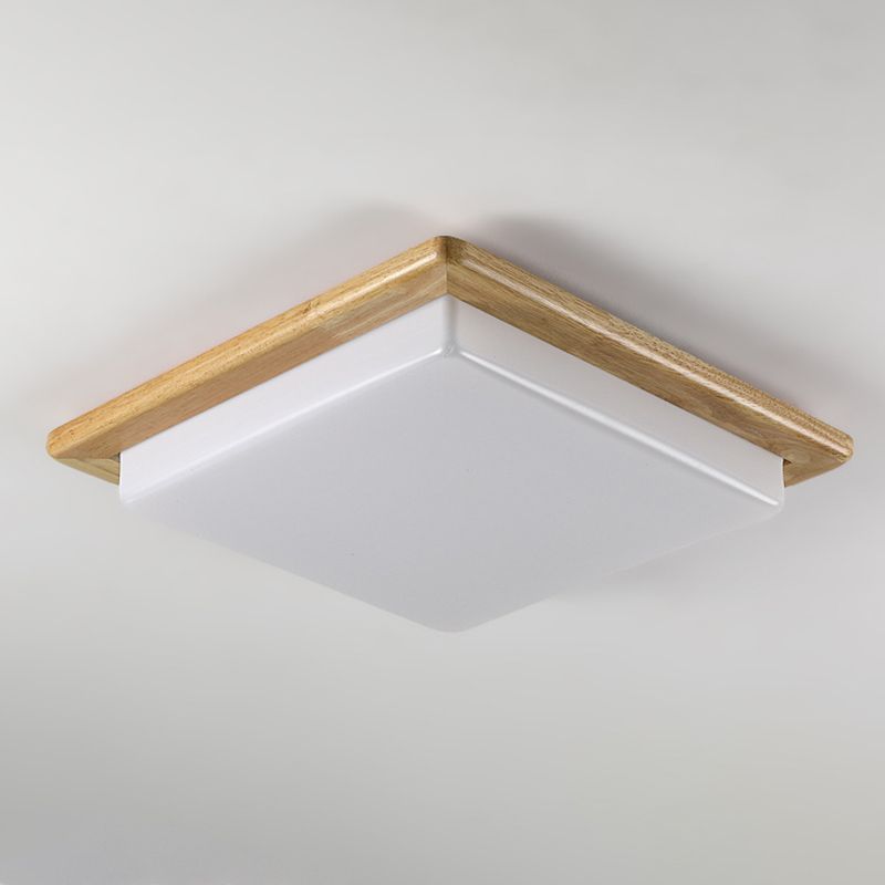 Square Shape Wood Flush Ceiling Light Modern 1 Light Flush Mount Light Fixture in Brown