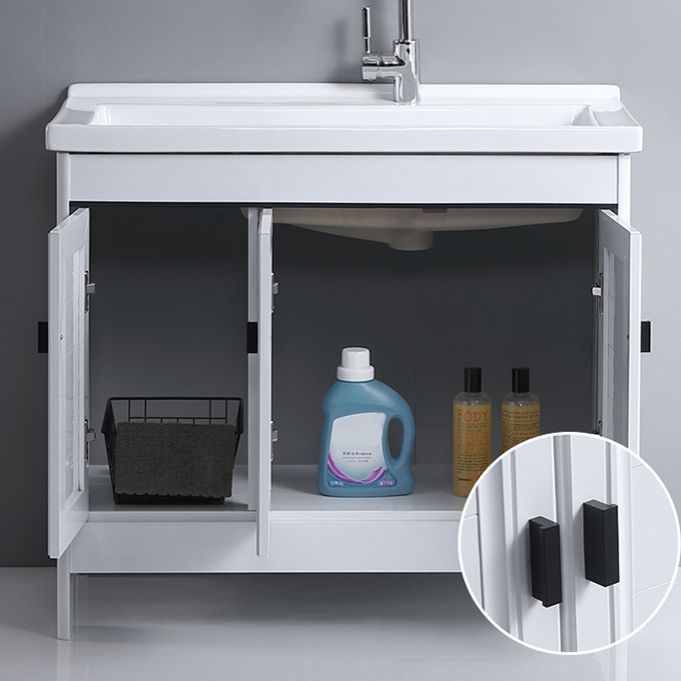 Rectangular White Vanity Freestanding Mirror Metal Frame Vanity with Soft Close Doors