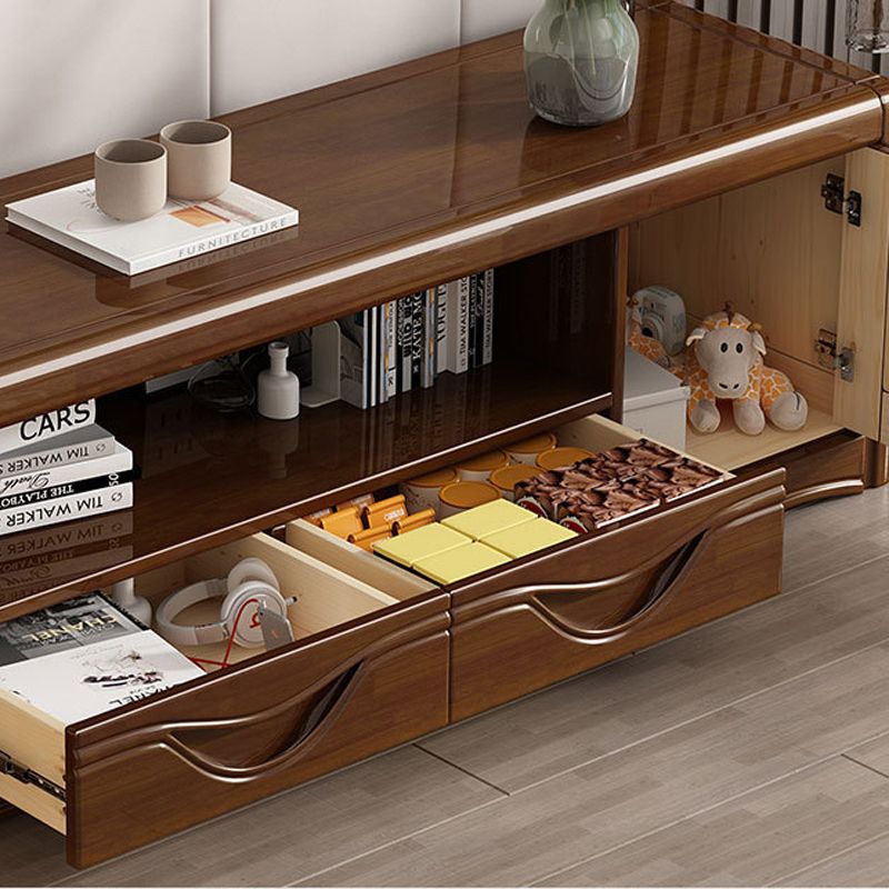 Contemporary Wood TV Stand Open Storage TV Media Stand with Drawers for Living Room