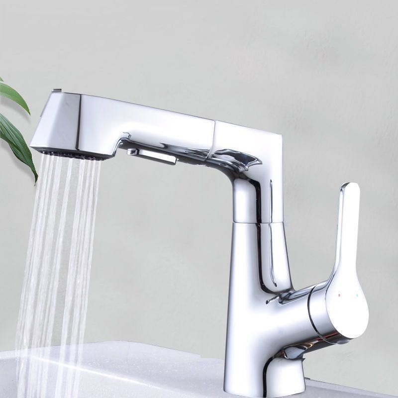 Modern Vessel Sink Faucet Copper Single Handle Retractable Low Arc Vessel Faucet