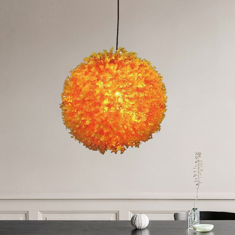 Metal Orange Hanging Light Spherical 1 Light Industrial LED Ceiling Lamp for Restaurant, 12"/14"/16" Diameter