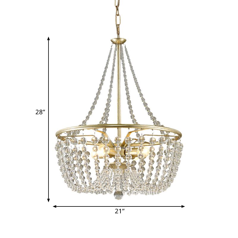 4 Heads Ceiling Chandelier Modern Style Living Room Hanging Light Kit with Basket Crystal Shade in Gold