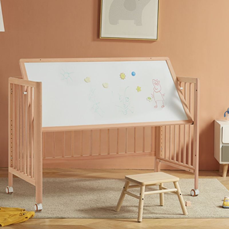 Beech Nursery Crib with Adjustable Height and Storage Crib with Mattress