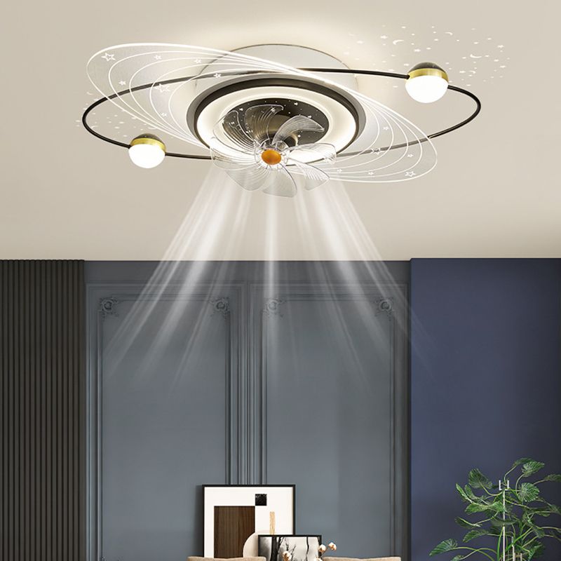 7-Blade LED Ceiling Fan Children Metallic Golden/Black Fan with Light for Foyer