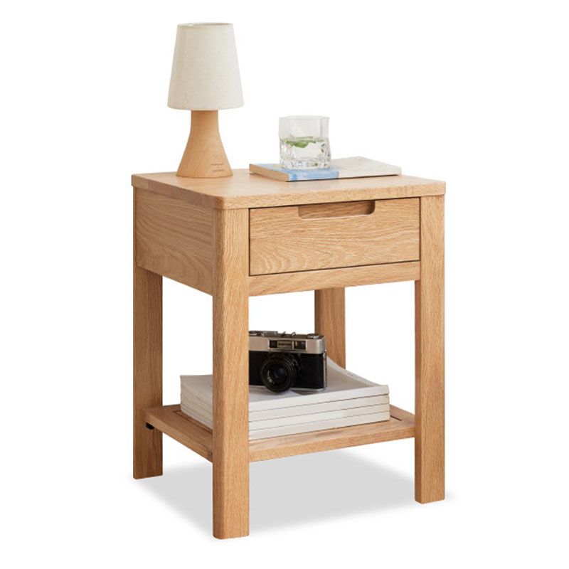 Scandinavian Wood Bedside Cabinet Open Storage with Shelf for Bedroom