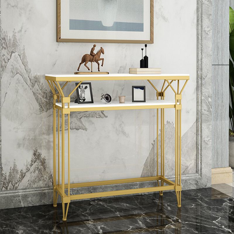 Contemporary Marble Console Sofa Table Rectangle Frame End Table for Hall