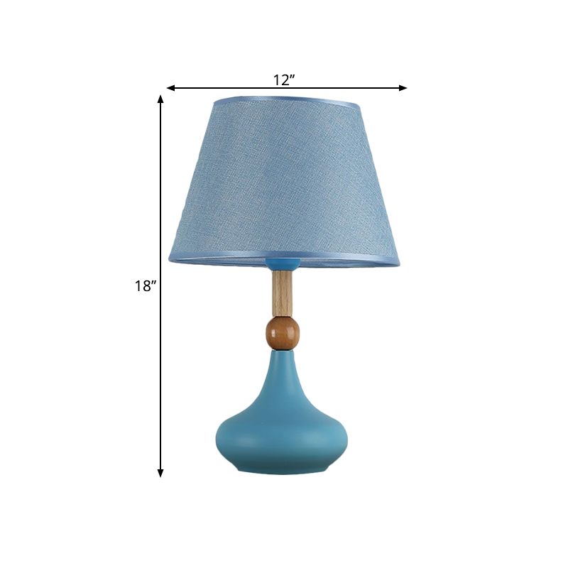 Barrel Task Lighting Macaron Fabric 1 Head Grey/Pink/Blue Night Table Light with Metallic Vase Base