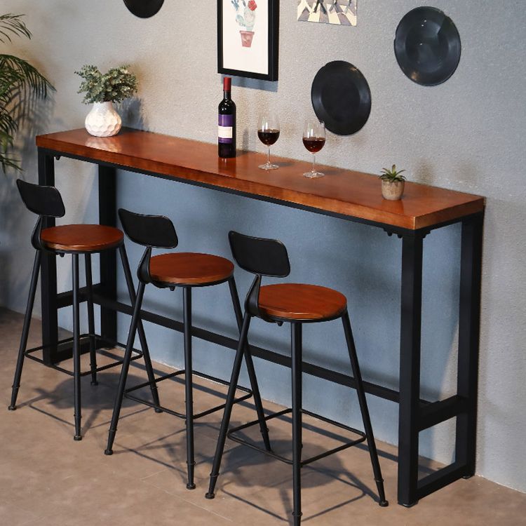 Rectangular Pine Wood Top Pub Table Industrial Bistro Table with Trestle Base in Black