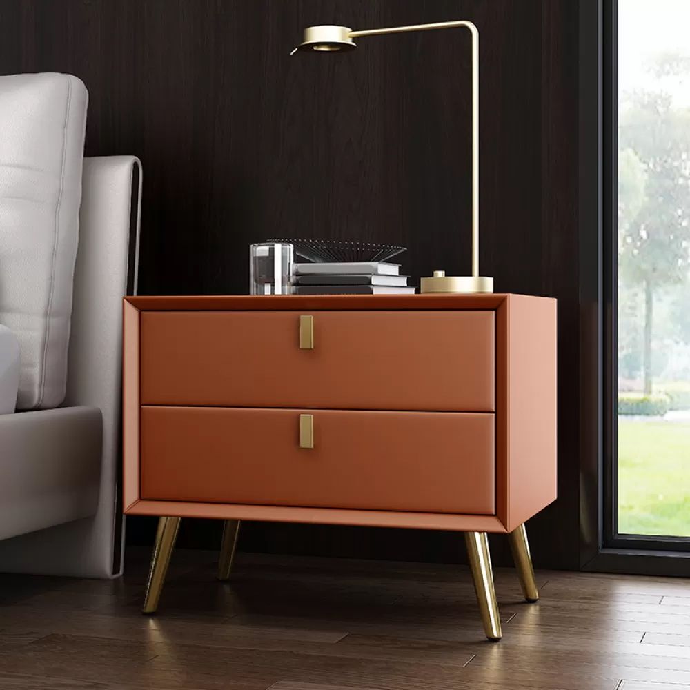 Modern Drawer Storage Night Table Faux Leather Nightstand for Bedroom