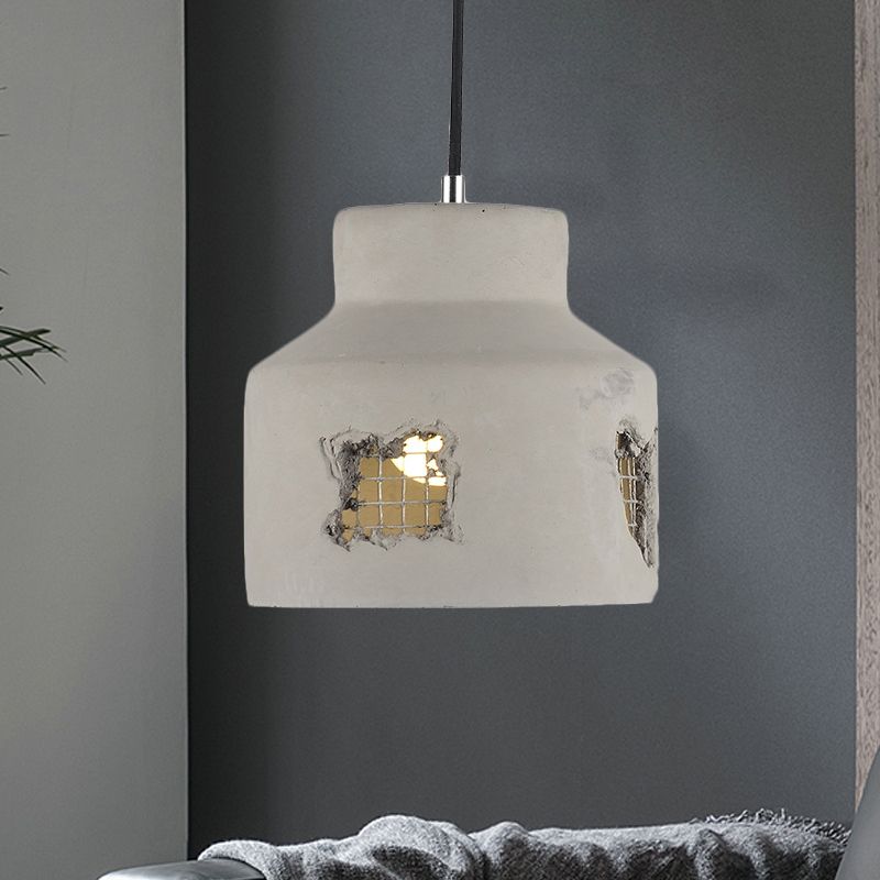 1 Bulb Hanging Ceiling Light Antiqued Cylinder/Dome Cement Pendant Lamp Fixture in Grey