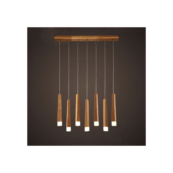 Matchstick Dining Room LED Pendant Light Wood 1/5/7-Light Ceiling Light Fixture with Diffuser in Warm/White Light