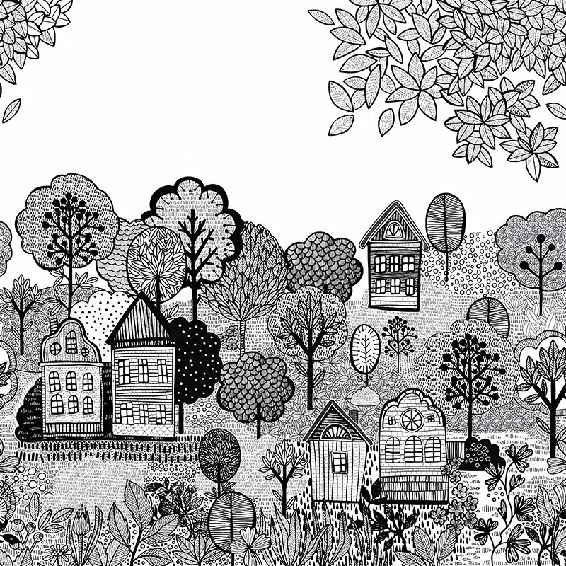 Log Cabin Murals Wallpaper Grey and White Childrens Art Wall Decor for Playroom