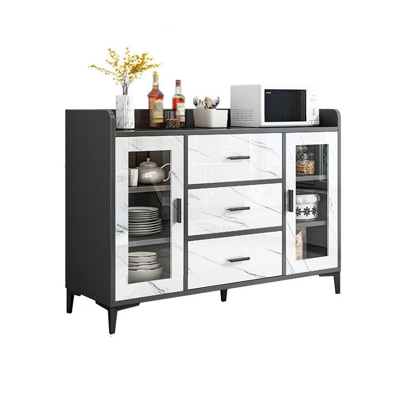 Modern Engineered Wood Sideboard Clear Glass Doors Dining Server for Living Room