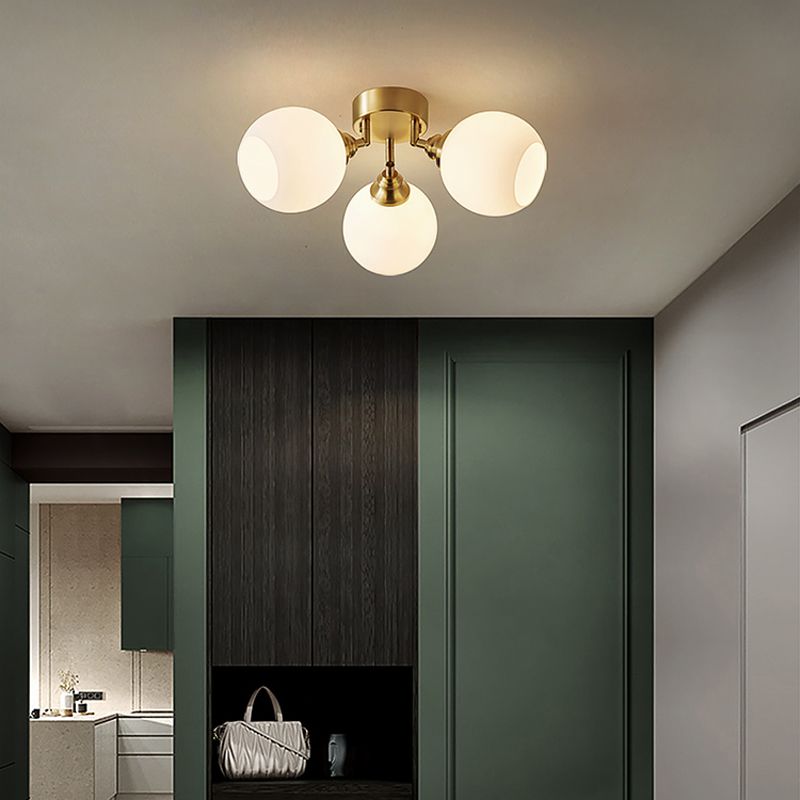 Modern Simple Copper Ceiling Light Ball Shape Ceiling Lamp for Bedroom