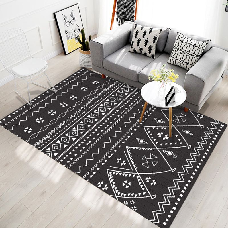 White Tone Home Decor Carpet Boho-Chic Tribal Print Area Rug Polyester with Non-Slip Backing Rug