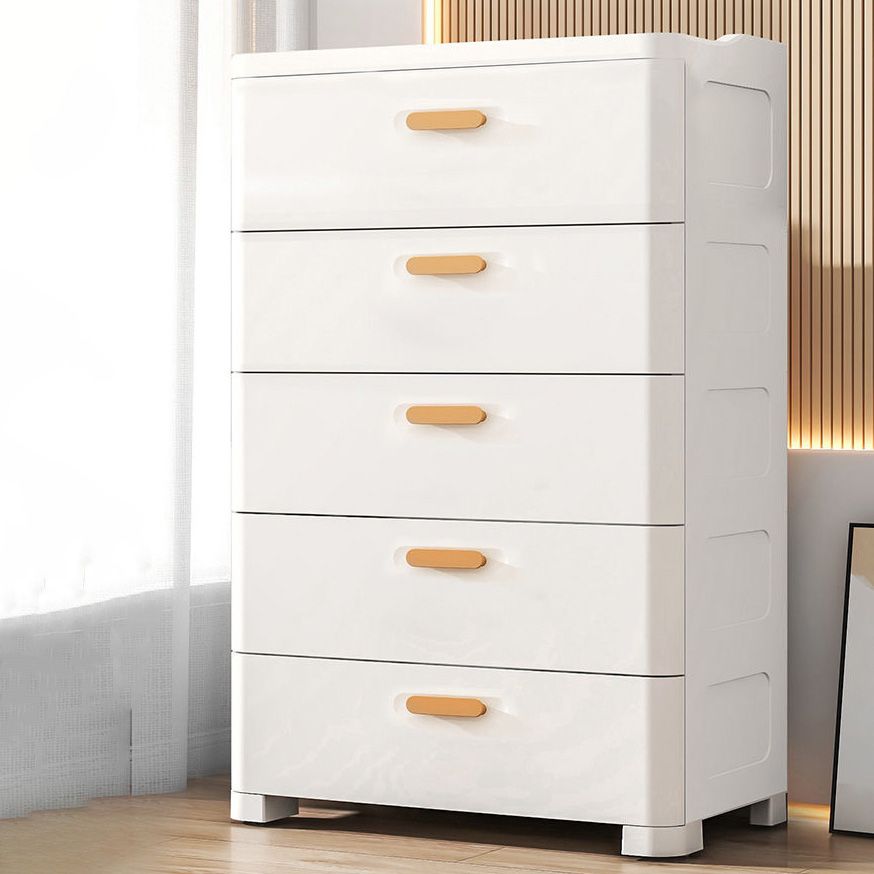 Modern Plastic Vertical Kids Nightstand with 5 Drawers for Home