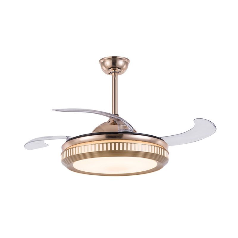 Acryl -trommelhangende ventilatorlicht eigentijds 19 "brede LED Gold Semi Flush Mount Lighting met 4 messen