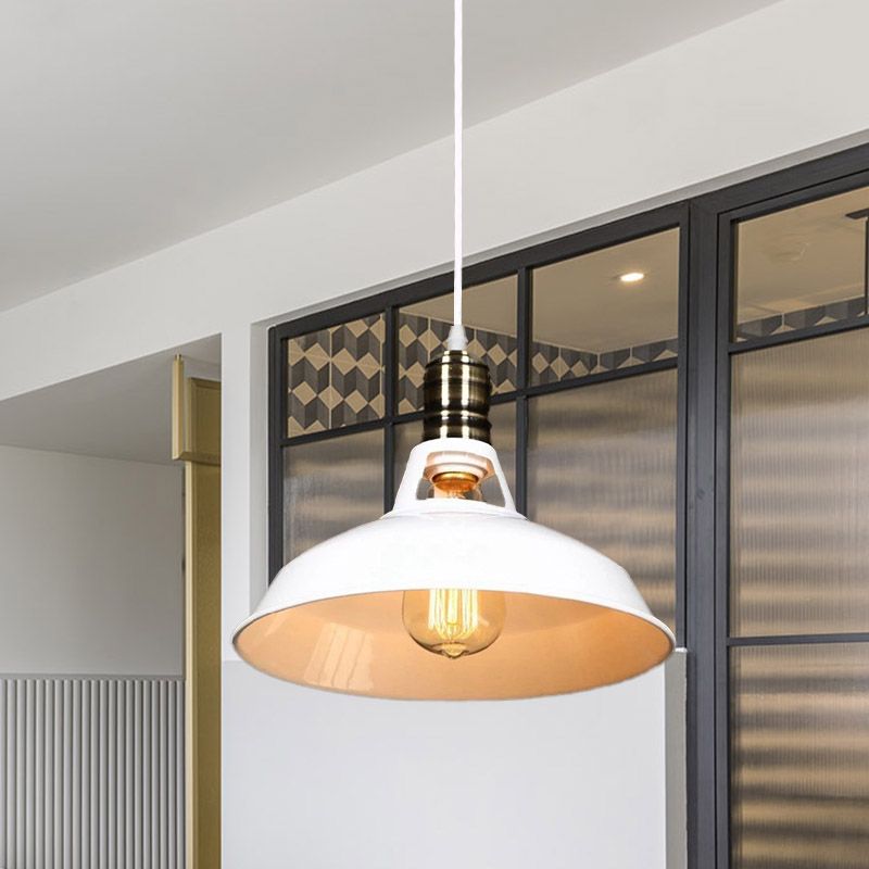 10,5 / 12/15 pouces dia 1 grange de tête éclairage pendentif industriel noir / blanc suspension métallique lumière sur table