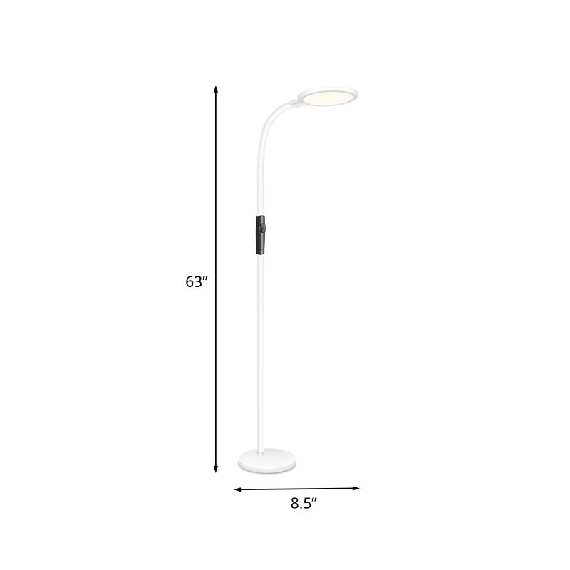 Gooseneck Standing Floor Light Minimalist Metallic White Finish LED Floor Reading Lamp