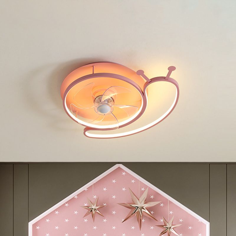 Pink Snail Figure Hanging Fan Fixture Modern LED Metallic Semi Ceiling Light with 5 Blades, 23.5" Long